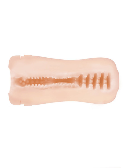 Телесный мастурбатор в виде вагины в колбе из пластика Телесный мастурбатор в виде вагины в колбе из пластика