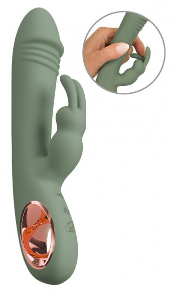 Оливковый вибратор-кролик Slim Rabbit Olive - 21,4 см.