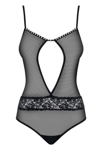 Прозрачное боди с бусинками на декольте