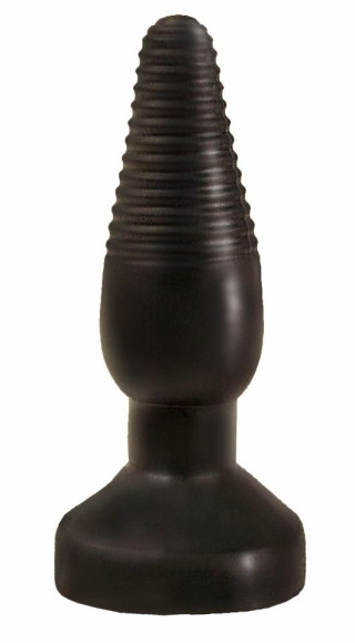 Чёрный анальный плаг с ребристой поверхностью - 14 см. Чёрный анальный плаг с ребристой поверхностью - 14 см.