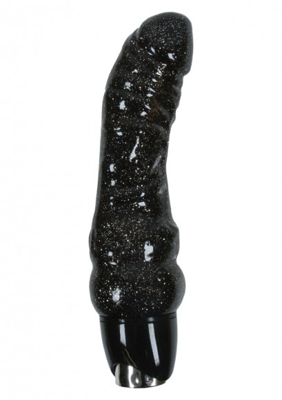 Чёрный вибратор с блёстками STARLIGHT GEMS ORION - 19 см. Чёрный вибратор с блёстками STARLIGHT GEMS ORION - 19 см.