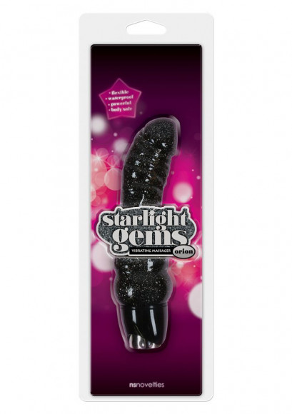 Чёрный вибратор с блёстками STARLIGHT GEMS ORION - 19 см. Чёрный вибратор с блёстками STARLIGHT GEMS ORION - 19 см.