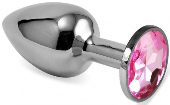 Серебристая гладкая анальная пробка с нежно-розовым кристаллом - 9,5 см. Серебристая гладкая анальная пробка с нежно-розовым кристаллом - 9,5 см.
