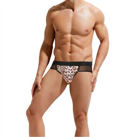 Сексуальные мужские трусы-джоки с леопардовой вставкой по центру Сексуальные мужские трусы-джоки с леопардовой вставкой по центру