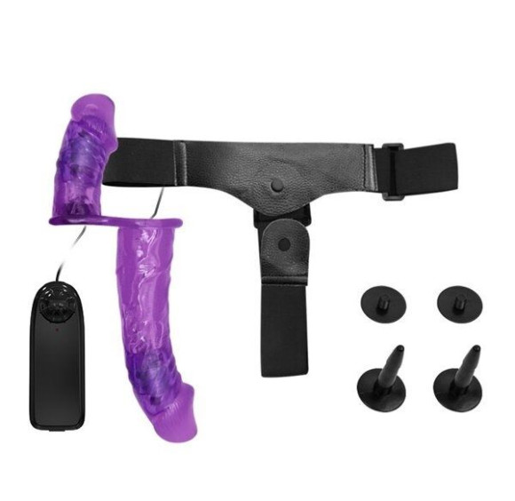 Женский страпон с вибрацией и вагинальной пробкой - 18 см. Женский страпон с вибрацией и вагинальной пробкой - 18 см.