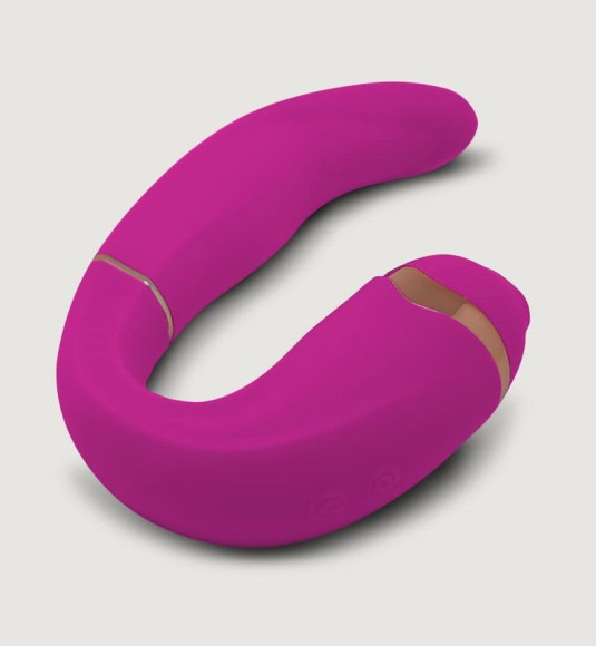 Ярко-розовый вибромассажёр зоны G с вакуумным клиторальным стимулятором My G - 17,4 см. Ярко-розовый вибромассажёр зоны G с вакуумным клиторальным стимулятором My G - 17,4 см.