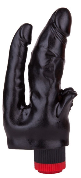 Чёрный вибромассажёр с двумя стволами и лепестками - 17 см. Чёрный вибромассажёр с двумя стволами и лепестками - 17 см.