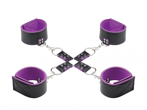 Чёрно-фиолетовый двусторонний комплект для бандажа Reversible Hogtie