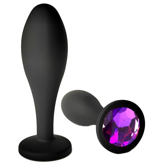 Черная анальная пробка с фиолетовым кристаллом - 11 см. Черная анальная пробка с фиолетовым кристаллом - 11 см.