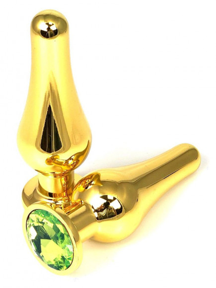 Золотистая удлиненная анальная пробка с салатовым кристаллом - 8 см. Золотистая удлиненная анальная пробка с салатовым кристаллом - 8 см.
