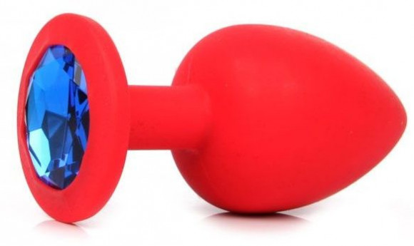 Красная анальная пробка с синим кристаллом - 9,5 см. Красная анальная пробка с синим кристаллом - 9,5 см.