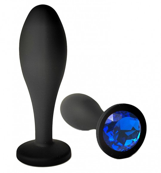 Черная анальная пробка с синим кристаллом - 11 см. Черная анальная пробка с синим кристаллом - 11 см.
