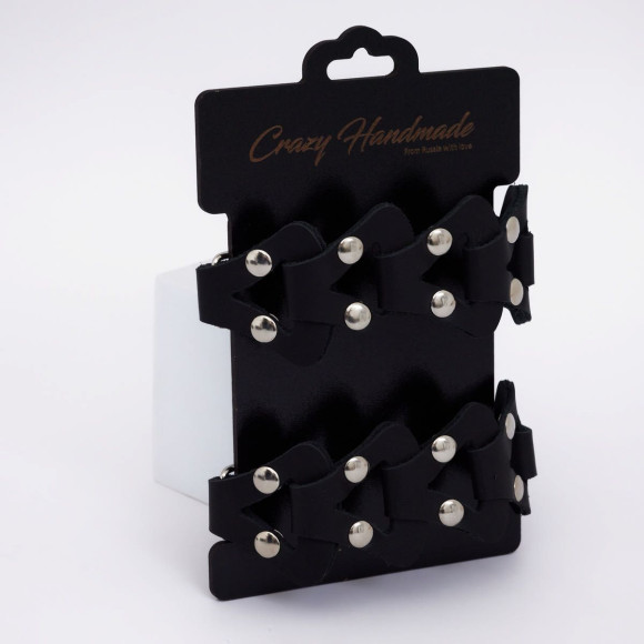 Черные кожаные наручники из звеньев