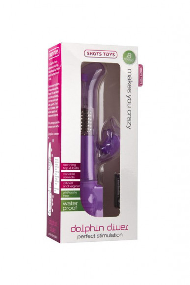 Фиолетовый вибратор Dolphin Diver с клиторальным отростком - 22 см.