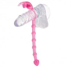 Розовое эрекционное кольцо с анальной цепочкой для него и виброзайцем для неё RAVISHING BUTT TAIL