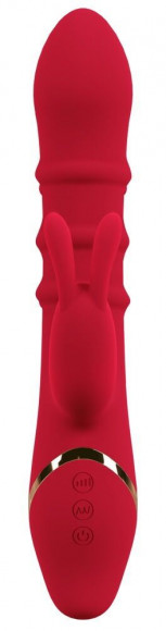 Красный вибратор-кролик с 3 подвижными кольцами Rabbit Vibrator with 3 Moving Rings - 23,7 см.