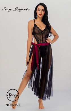 Кружевное боди с длинной юбкой на атласной ленте Кружевное боди с длинной юбкой на атласной ленте