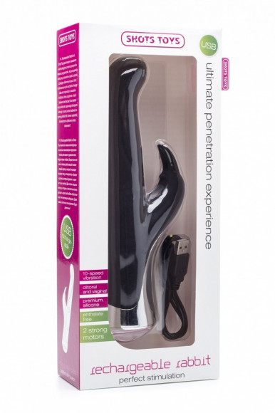 Чёрный перезаряжаемый вибратор Rechargeable Rabbit Purple - 23,5 см.