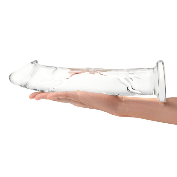 Большой стеклянный стимулятор 12’’ Glass Dildo With Veins & Flat Base - 28 см.