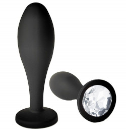 Черная анальная пробка с прозрачным кристаллом - 9,5 см.