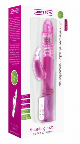 Розовый вибратор Thrusting Rabbit с клиторальным стимулятором - 26 см.