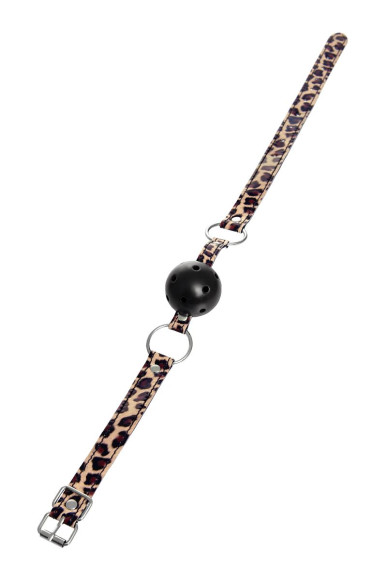 Черный кляп-шар на леопардовых ремешках Anonymo Черный кляп-шар на леопардовых ремешках Anonymo
