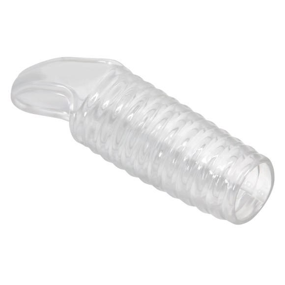 Прозрачная насадка на пенис с ребрышками и подхватом мошонки