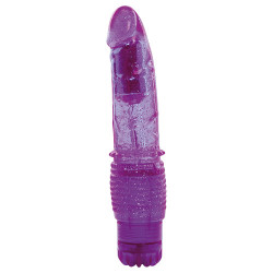 Фиолетовый вибратор с блёстками VIBRATOR JAMMY JELLY HAPPY GLITTER - 21 см.