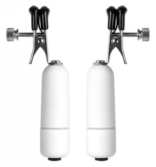 Белые клипсы на соски с вибрацией  