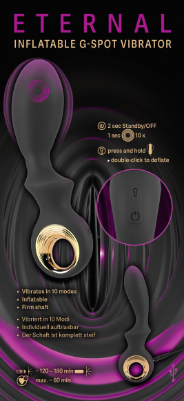 Черный вибратор для точки G с функцией расширения - 18,1 см.