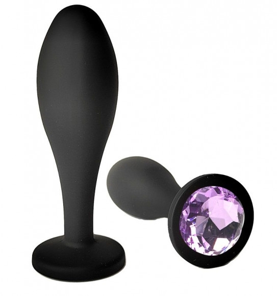 Черная анальная пробка с сиреневым кристаллом - 9,5 см. Черная анальная пробка с сиреневым кристаллом - 9,5 см.