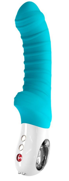 Бирюзовый вибратор с рёбрышками Tiger - 22,3 см. Бирюзовый вибратор с рёбрышками Tiger - 22,3 см.
