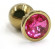 Золотистая алюминиевая анальная пробка с ярко-розовым кристаллом - 7 см.