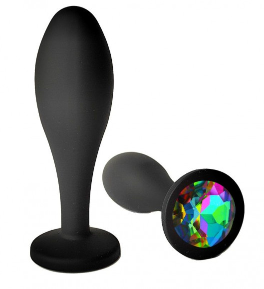 Черная анальная пробка с радужным кристаллом - 7,7 см. Черная анальная пробка с радужным кристаллом - 7,7 см.