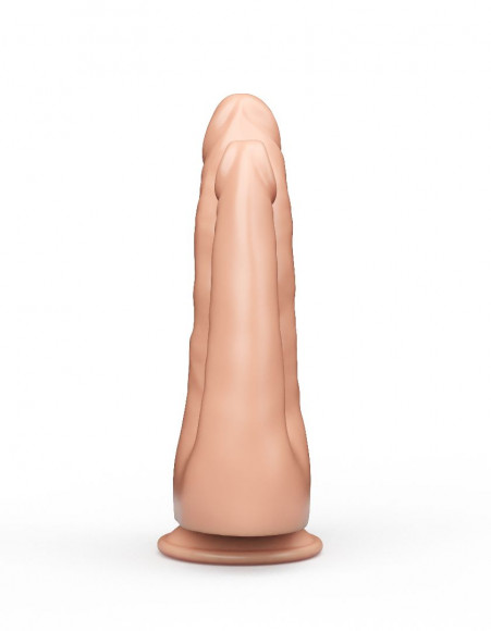 Двойной фаллоимитатор на присоске из геля - 16,5 см.