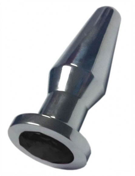 Серебристая анальная пробка с черным кристаллом - 10,3 см. Серебристая анальная пробка с черным кристаллом - 10,3 см.