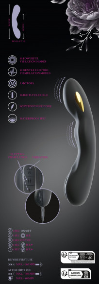 Черный вибратор-электростимулятор для точки G - 20,2 см.