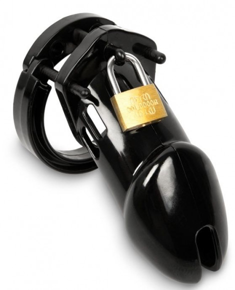 Черный мужской пояс верности на замочке Черный мужской пояс верности на замочке