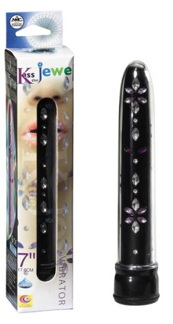 Чёрный вибратор со стразами по всей длине - 17,8 см. Чёрный вибратор со стразами по всей длине - 17,8 см.