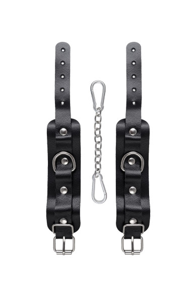 Черные кожаные наручники-браслеты со скруглёнными углами