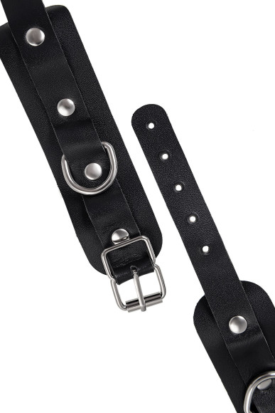 Черные кожаные наручники-браслеты со скруглёнными углами