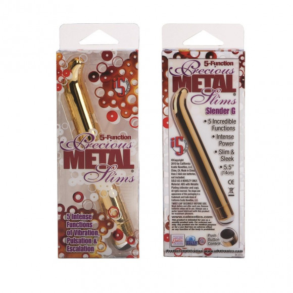 Золотистый вибратор с загнутым кончиком 5-Function Precious Metal Slims Slender G s - 14 см. Золотистый вибратор с загнутым кончиком 5-Function Precious Metal Slims Slender G s - 14 см.