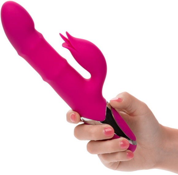 Розовый вибромассажер-кролик Enchanted Embrace с массажем бусин