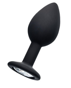 Черная анальная втулка с прозрачным стразом - 7,2 см. Черная анальная втулка с прозрачным стразом - 7,2 см.