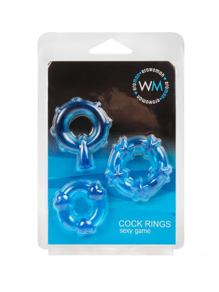 Набор из 3 синих эрекционных колец с различным рельефом