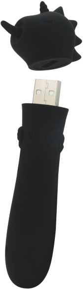 Черная вибропуля Unihorn USB Wild Spirit со стимуляцией язычком