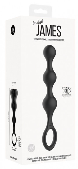 Черная насадка на пенис для двойной стимуляции James - 21 см.