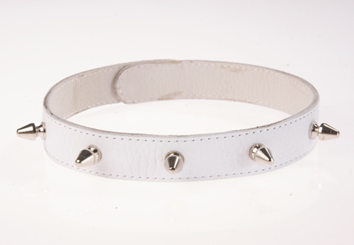 Кожаный белый ошейник на кнопках  