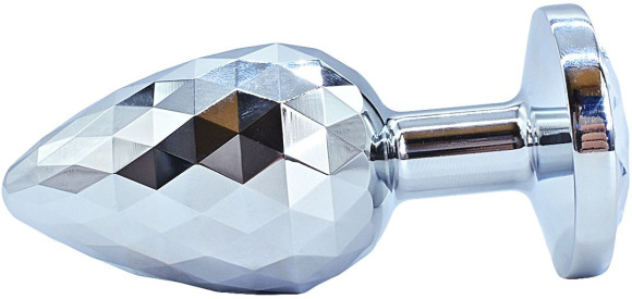 Серебристая текстурная анальная пробка с прозрачным кристаллом - 6 см. Серебристая текстурная анальная пробка с прозрачным кристаллом - 6 см.