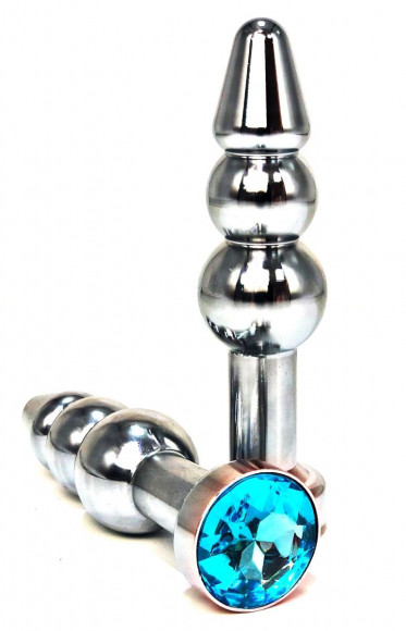 Серебристая коническая анальная пробка-ёлочка с голубым кристаллом - 11 см. Серебристая коническая анальная пробка-ёлочка с голубым кристаллом - 11 см.